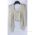 Cream Long Sleeve Crochet Crop Top